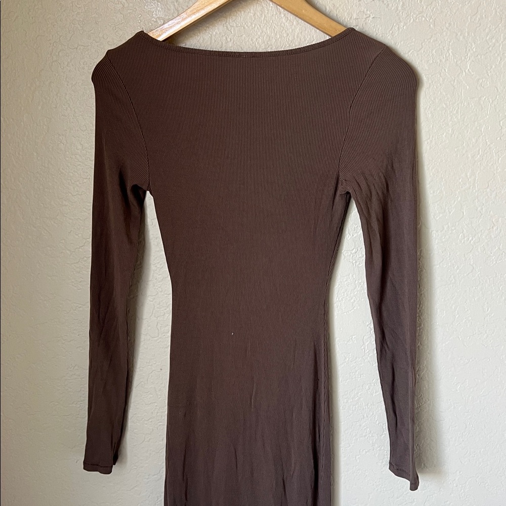 Skims brown ribbed square neck lounge maxi dress - Picture 7 of 8